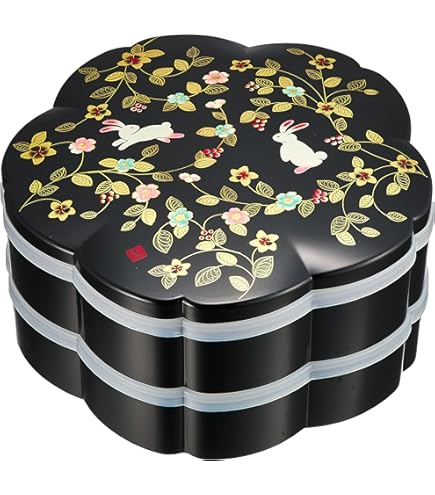Amazon｜ミタニ 山中漆器 山中塗 花の小路 三段角重 5.0 (タッパ